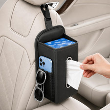 Leather Car Tissue Holder for Front Back Seats, Car Tissue Box with 2 Side Mes