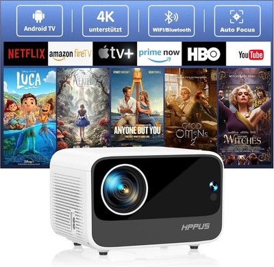 Hippus 4K WiFi Bluetooth Videoprojektor mit 20000 Lumen, Boxsy Autofokus/Taste