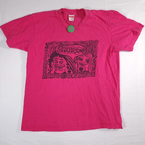 Supreme Tee Homme M Rose Visages Imprimé Graphique 100% Coton Vérifié Authentique