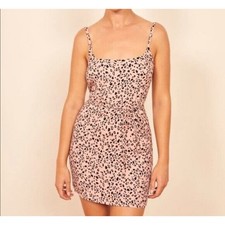 REFORMATION Pink Leopard Vivette 100% Silk Mini Dress Size 6 EUC
