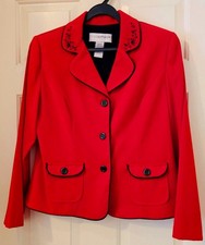 Vtg Sag Harbor 2 Piece Pant Suit Red, Black Beaded Embroidery Size 12 EUC