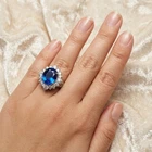 Opulent Royal Blue Sapphire Oval 13.10Ct 925 Sterling Silver White Gold Rings