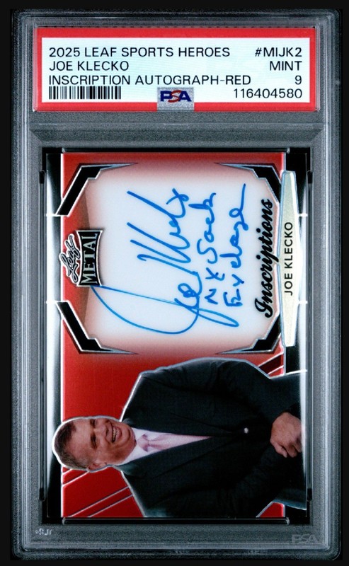 PSA 9 - JOE KLECKO #/100 Auto - 2025 Leaf Sports Heroes Inscription ON-CARD NYSE