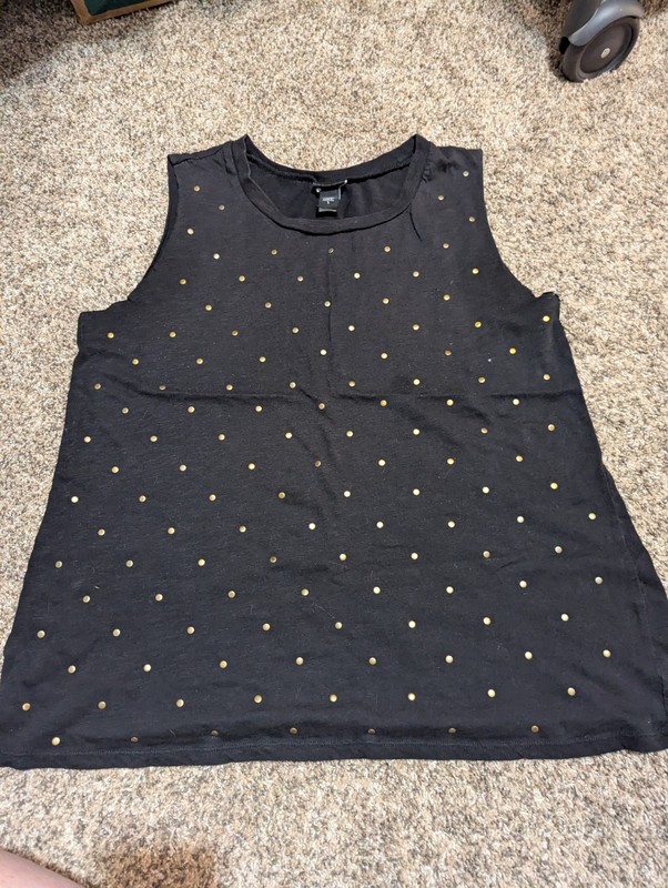 Torrid Womens Top Size 1 Black Sleeveless Tank Flowy Gold Dot Embellishments 