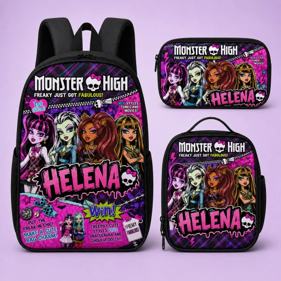 Personalized Monster High Backpack Set, Custom Name School Bag, Lunch Bag