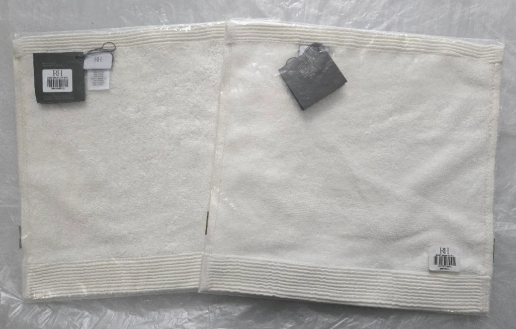 Restoration Hardware RH Ribbed Border Cotton Towel 2-Washclothes 12"x12" Natural