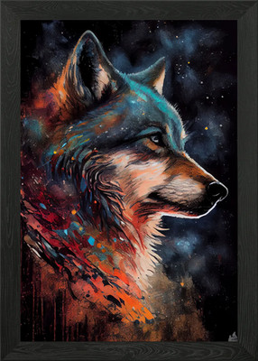 Wolf Tusche Gemälde gerahmt Wandbild Poster Leinwanddruck Bild