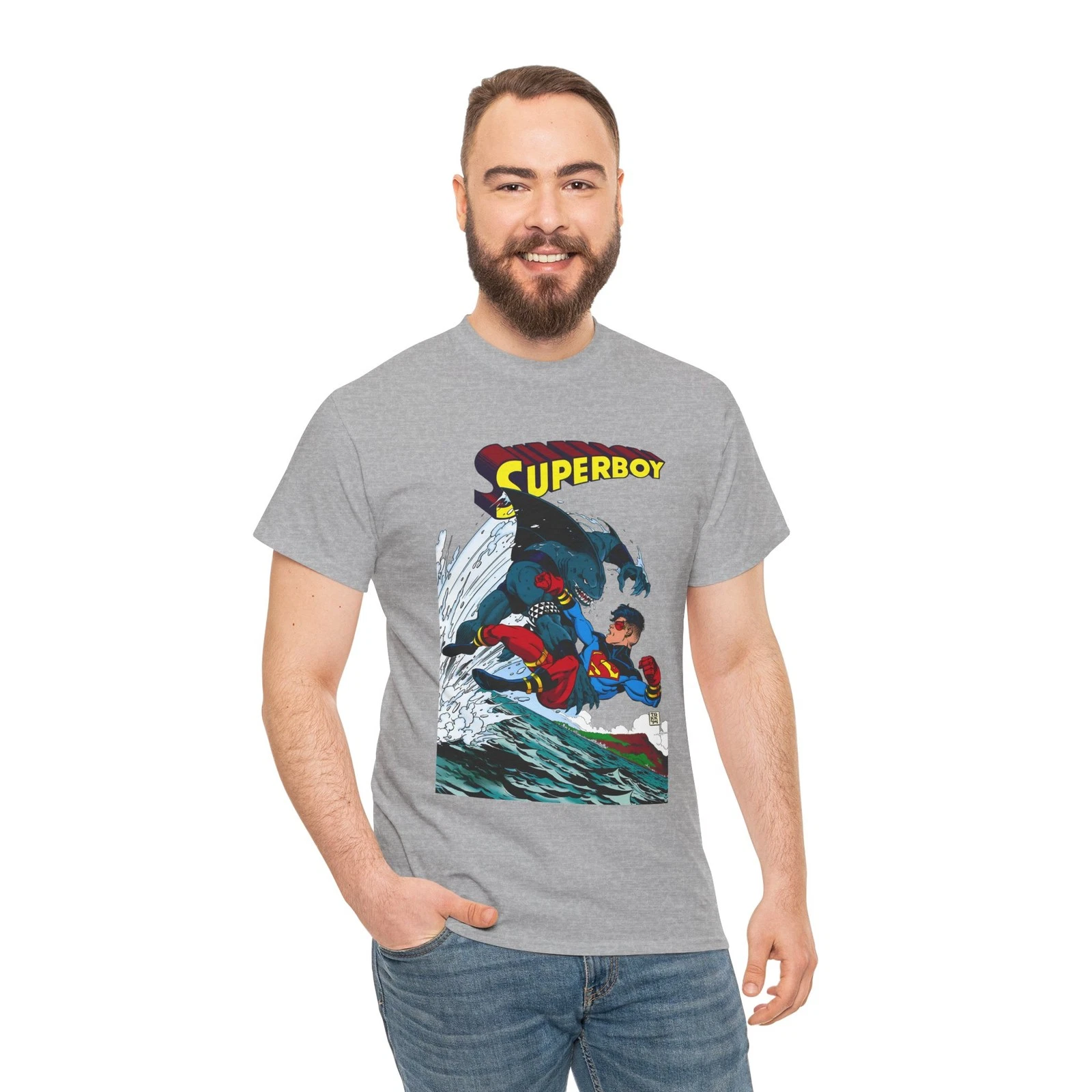 Superboy Vs King Shark T-Shirt - Tom Grummett Art - Superman Family - DC Comics