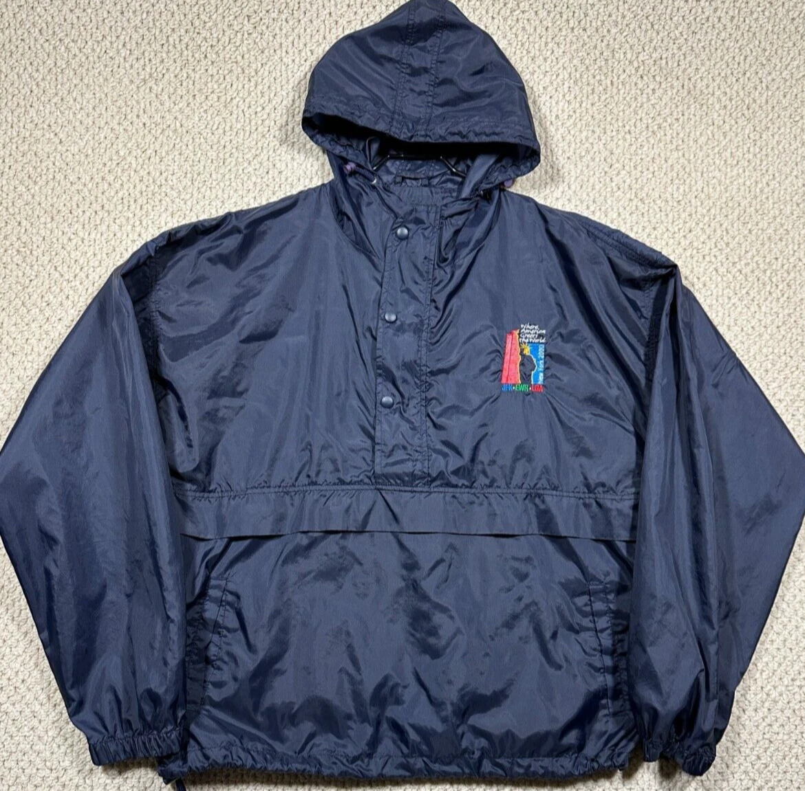 Vtg Charles River Anorak Jacket Men XL Navy Pullover Windbreaker Airports NY Y2K