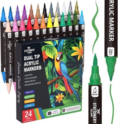 Permanente Acryl-Malstifte 24 Farben ? Doppelspitzen-Marker für Stein, Kürbis, G