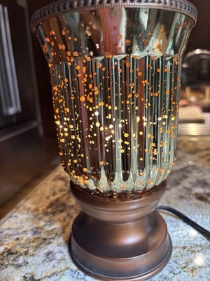 2 Scentsy Bronze Pedestals with Amber Fluted Shades Wax Warmers Retired No Box