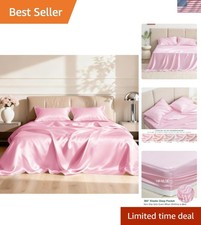 Satin Queen Sheets Set Pink Silky Soft Deep Pocket Luxury Bedding