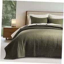 Cotton Sateen Quilt Set Queen Size, Pre Full/Queen 92" x 96" Olive Green