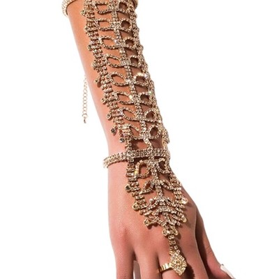 Delicate Rhinestones Bracelet Attached Link Chain Hand Bangle De