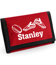 Personalised Children's Rugby Wallet: Custom Name Wallet For Kids. Sports Gift.