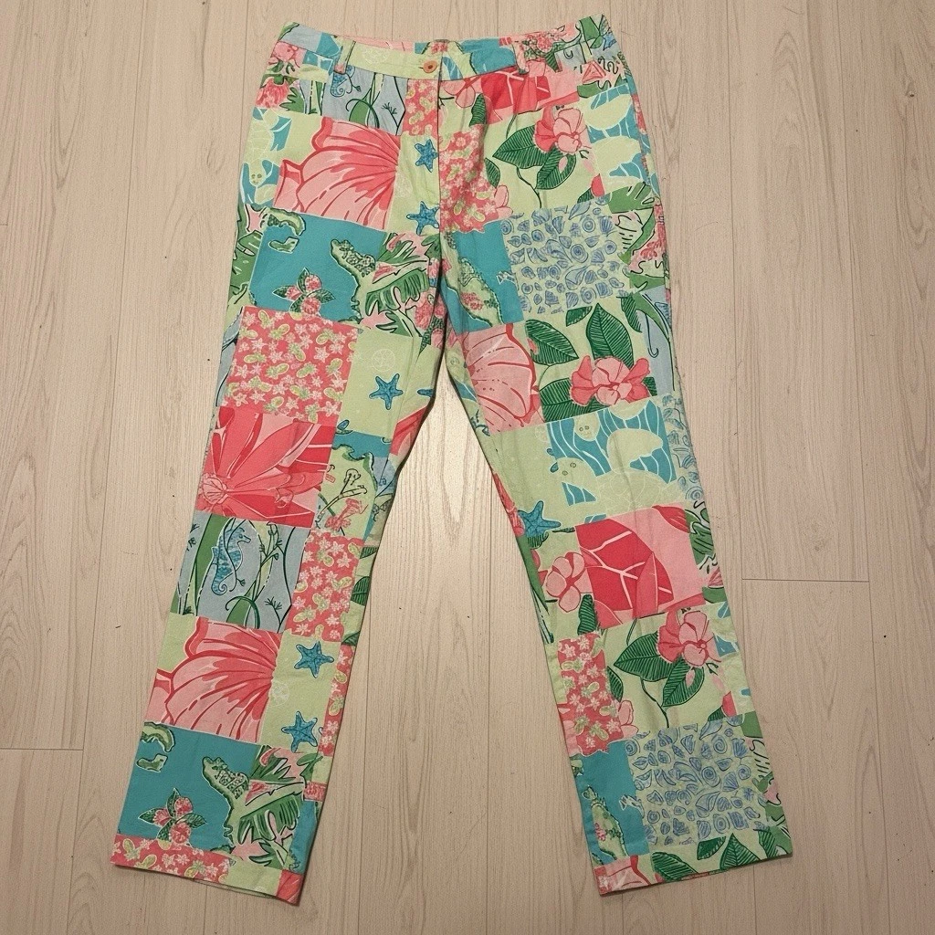 Lilly Pulitzer Patchwork Capri Pants Womens 10 Multicolor Floral Resort EUC