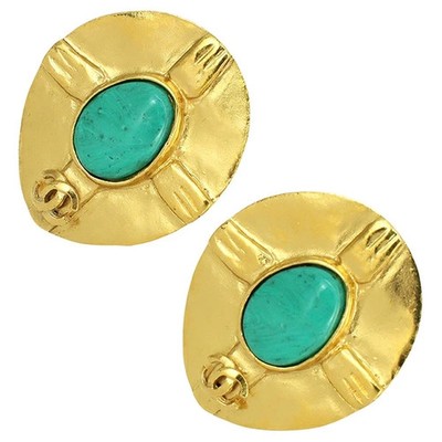Auth Chanel Coco Mark GP Oval Earrings logo Vintage Women Fashion jewelry
