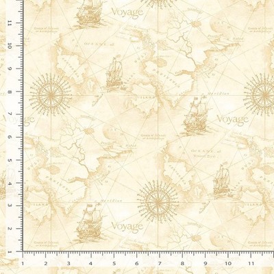 Nautical Fabric | Beacon of Light Sea Map Natural | Timeless Treasures YARD