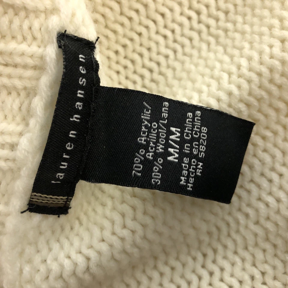 Suéter Lauren Hansen Cárdigan Mediano Crema Cable Grueso Tejido Manga Corta Foto 4 de 4