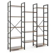 5-tier Industrial Bookshelf Heavy-duty Metal Frame Bookcases w/ 14 Open Shelves