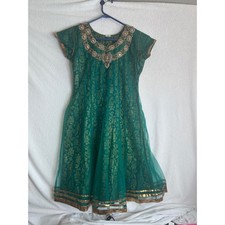 Gorgeous India Anarkali Dress Green Gold Embellished Festive Kurti xsmall India