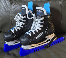Bauer XLP Youth Hockey Ice Skates Size Y13 Black with Blue Green Blade Covers