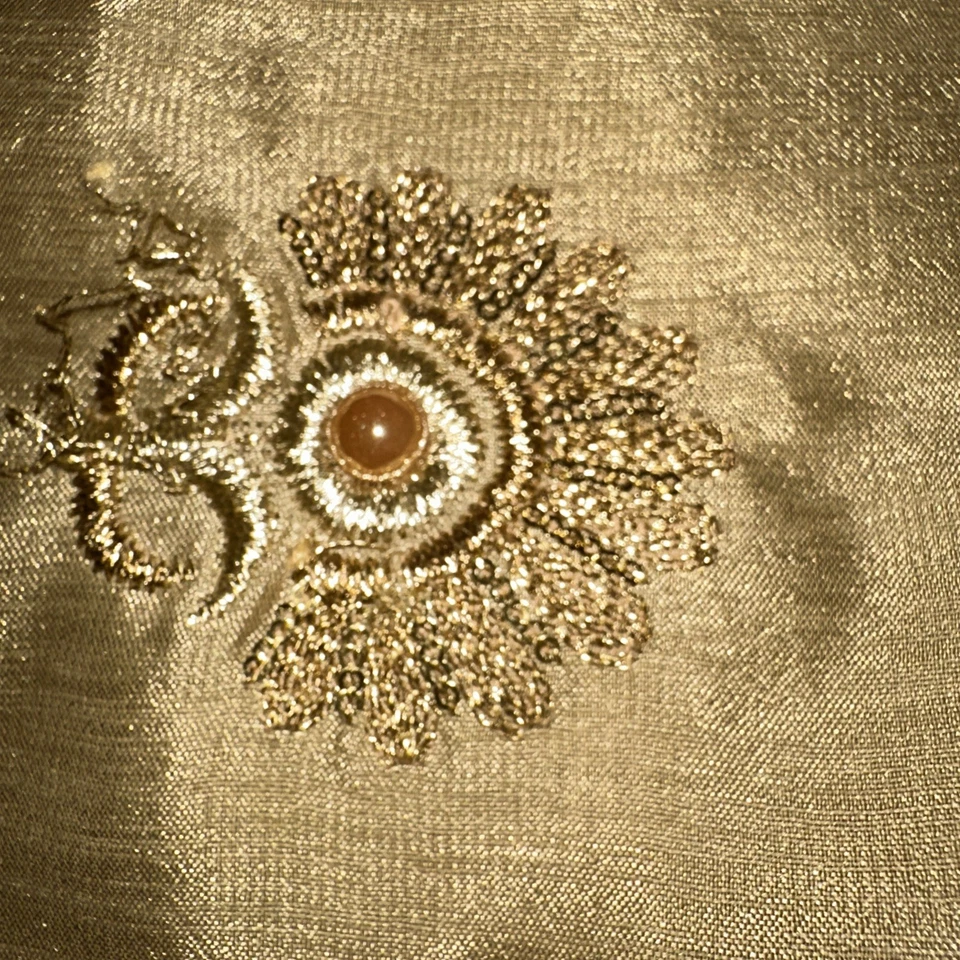 Blusa Grande Sari de Seda Color Beige Borde Dorado y Pallu con Pipping Rojo Foto 4 de 4