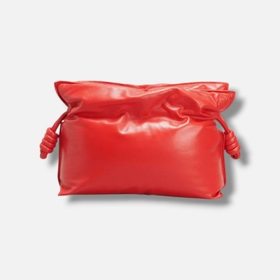 Loewe Women's Red Leather Solid Puffer Flamenco Clutch Bag