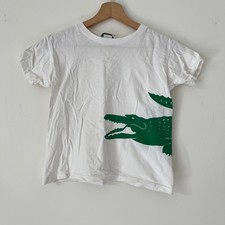 Vintage Izod Lacoste Tshirt Kids Size M White Green 12 Alligator Summer Reptile