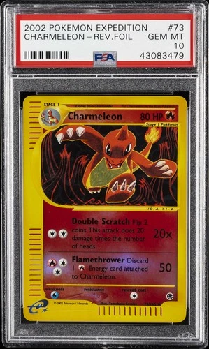 2002 POKEMON EXPEDITION #73 CHARMELEON-REVERSE FOIL PSA 10