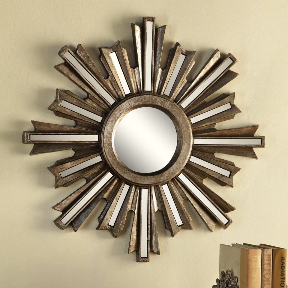 Small Gold Deco Sunburst Convex Wall Mirror - Image 3 of 4