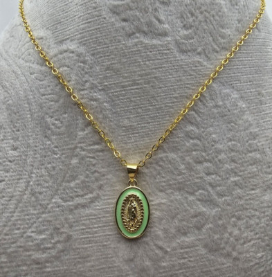 Virgen De La Guadalupe Small Green Pendant Necklace ~ Catholic Gift