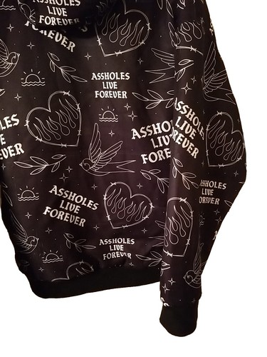 Assholes*s Live Forever ALF Embroidered Jacket Hoodie Black/White Hearts Sz XL - Picture 10 of 12