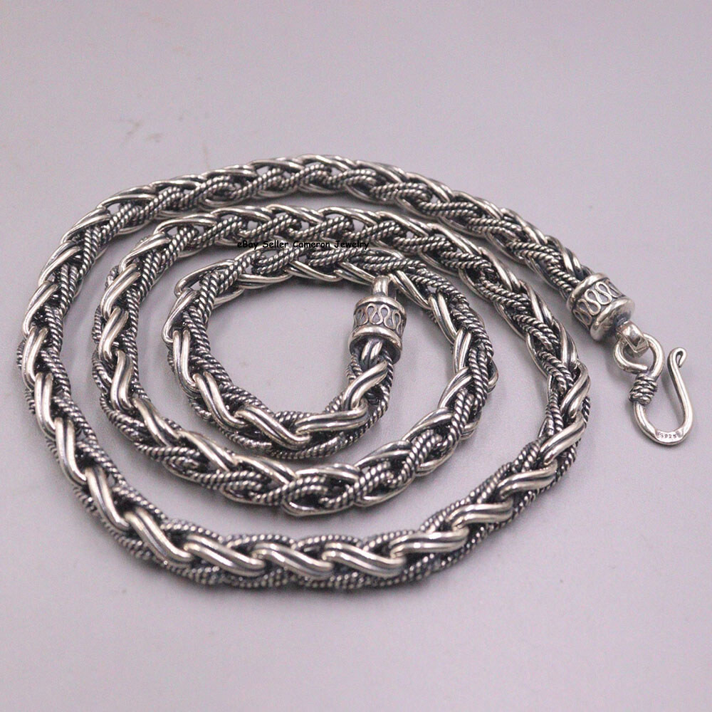 Pure S925 Sterling Silver Chain 7mm Braided Wheat Link