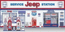 Jeep Route 66 Gas Service Station Scene Wall Mural Sign Banner Garage Art Mural