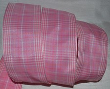 Wired Ribbon Country Pink Plaid White 2.5" Wavy Holiday Wreath Easter Gift Bow