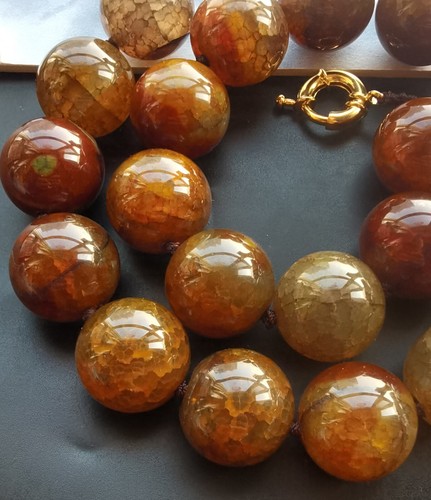 16mm/18mm/20mm Large Round, Brown dragon vein agate stone bead Necklace 16"-24" - 第 6/12 張圖片