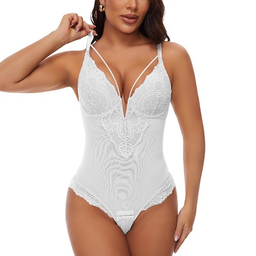 Women Fajas Lace Body-hugging Shapewear Tummy Control Thong Bodysuit Body Shaper - Picture 9 of 14