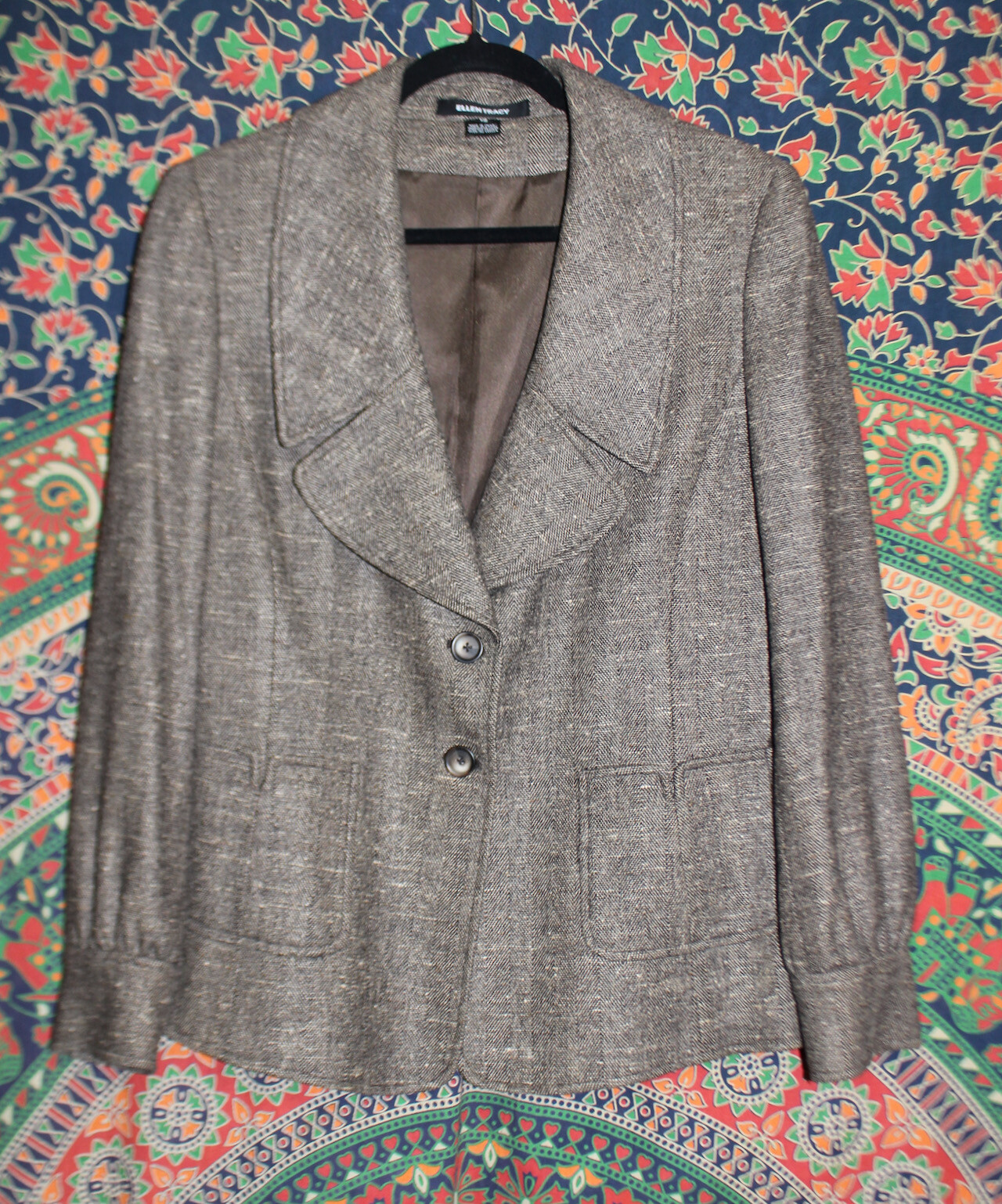 Ellen Tracy Classic Brown Tweed Wool 