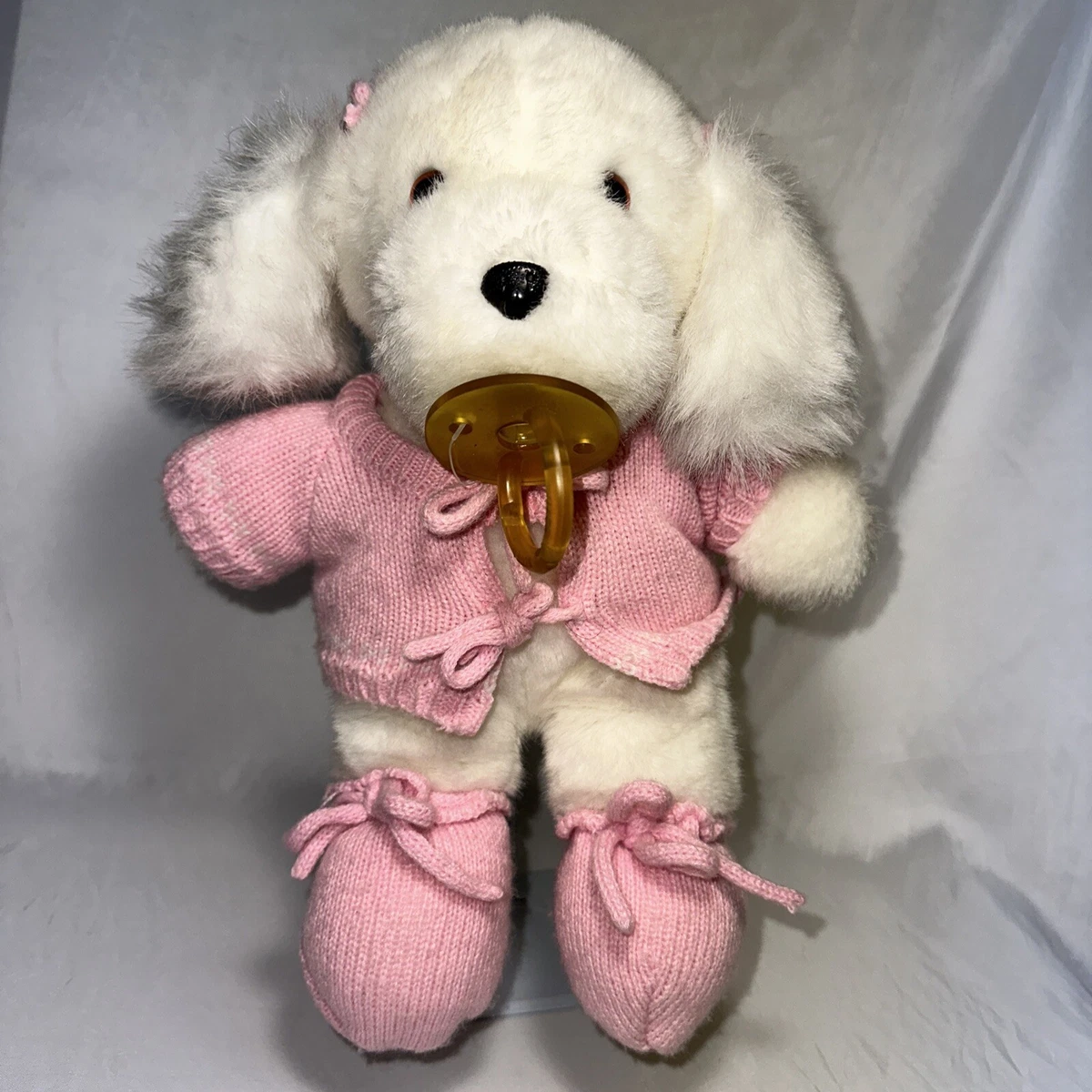 VINTAGE 1987 Dakin BABY GIRL PUPPY DOG PACIFIER 12