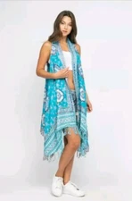 RAJ MOLLY THICK STITCH VEST Turquoise Embroidered Bojo Bold Hippie One Size 