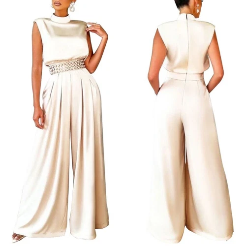 Eleganter ärmelloser Damen-Overall Retro weites Bein formeller Abend Party Playsuit - Bild 8 von 14