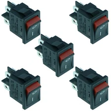 5 x Red On-Off Rectangle 'Visi on' Rocker Switch DPST R13-73A2-02