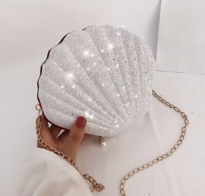 Handmade White Clam Shell Crossbody Handbag