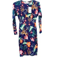 Zara Womens size Small blue long sleeve floral dress Mid Length