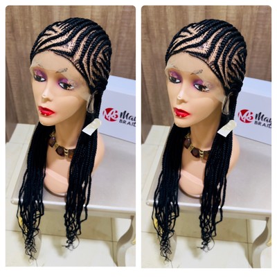 Full Lace Ghana Weave All-Back Cornrows Braids Perücke. Kleberlose Flechtperücke. SCHWARZ