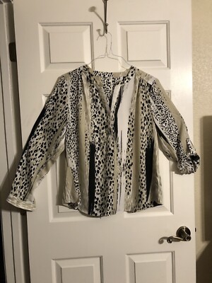 PLUS SIZE ANIMAL PRINT BLOUSE-BEIGE,IVORY,BLACK-LONG SLEEVES-POLYESTER