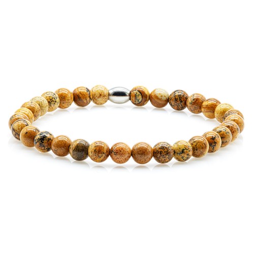 Jaspis Armband Bracelet Perlenarmband Damen Herren beige 6/8mm Edelstahl Perlen - Bild 5 von 8