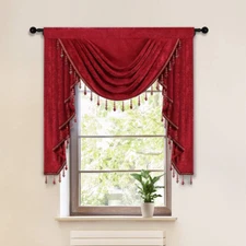 Burgundy Red Valance with Beads for Festival Holiday,Thick Chenille Window Curta