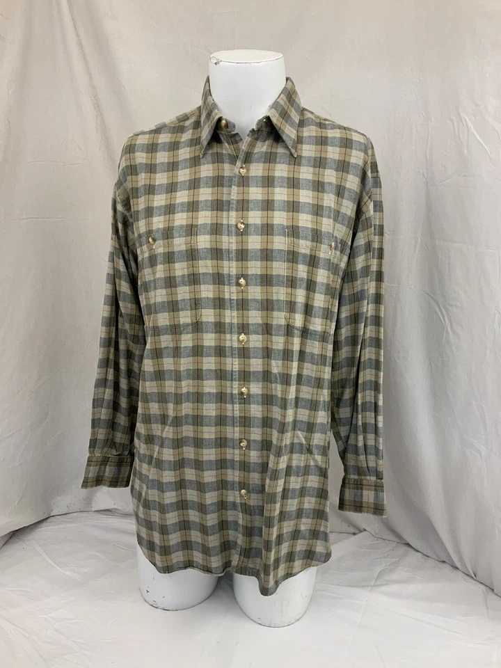 Camisa Robert Talbott Botón M Hombres Beige Cuadros 100% Algodón Como Nueva YGI P1-834 Foto 2 de 4